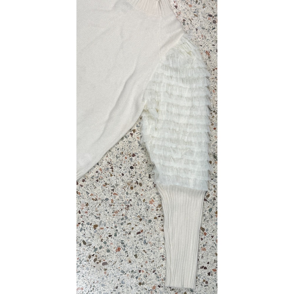 Sea New York Women's Ivory Ruffled Arms Long Sleeve Sweater Size Small - Picture 3 of 10